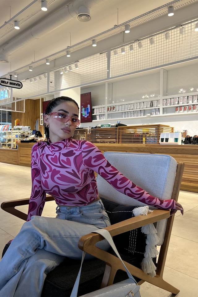 Pembe Kalp Desen Bluz ATE2973 - EYYO