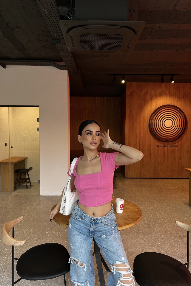 Pembe Kare Yaka Crop Top ATE4351