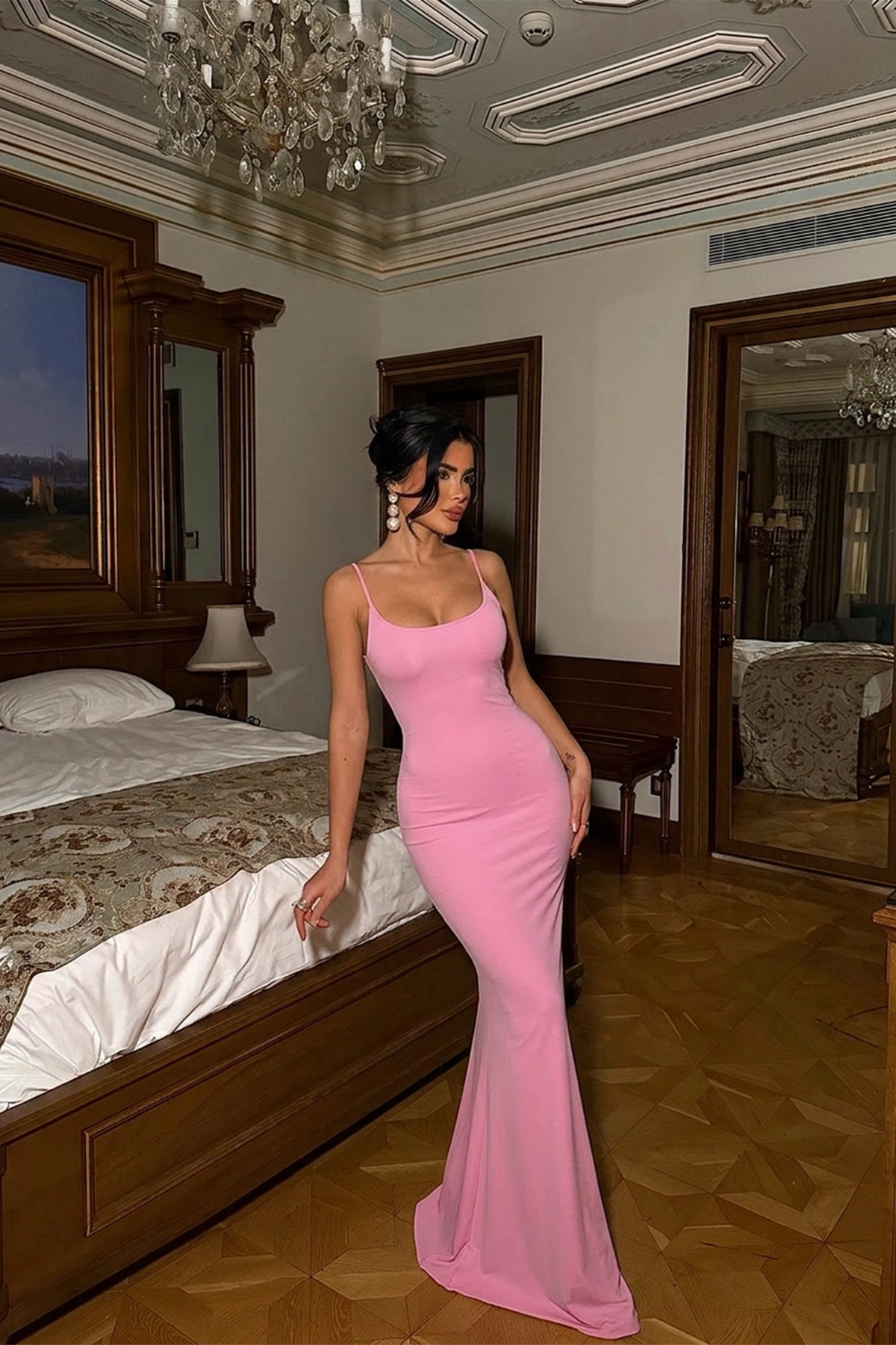 Pembe Melita İp Askılı Elbise ATE-5631