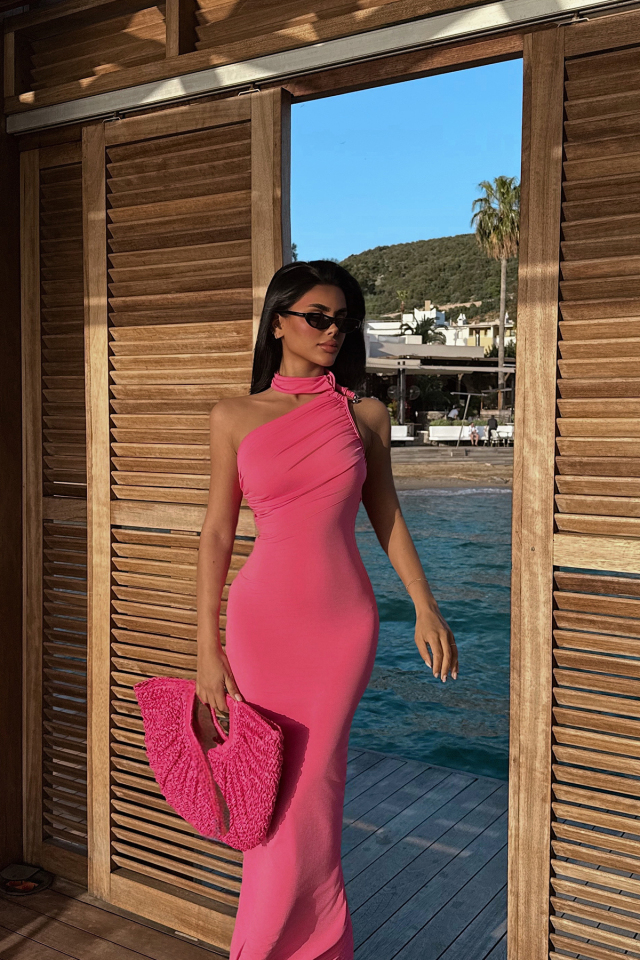 Pembe Marcia Uzun Elbise ATE-2418