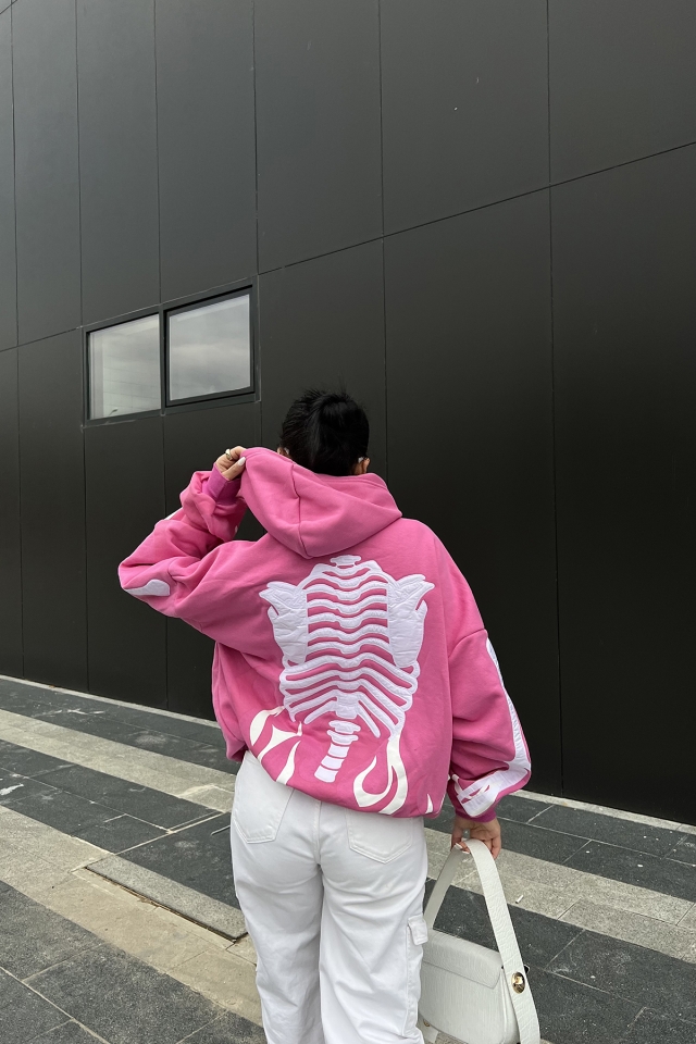 Pembe Önü Baskılı Kapşonlu Sweat ATE2506