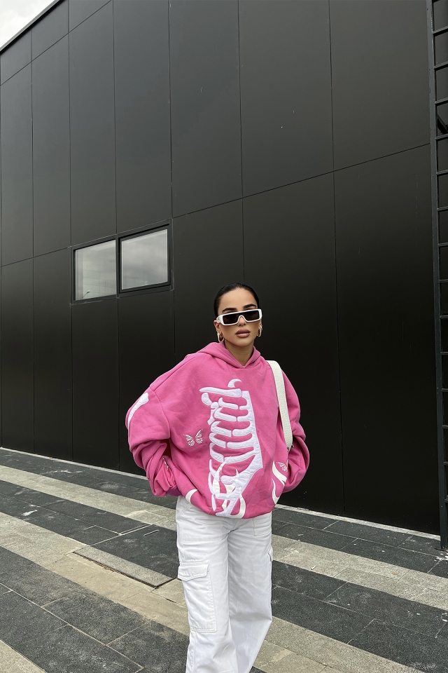 Pembe Önü Baskılı Kapşonlu Sweat ATE2506