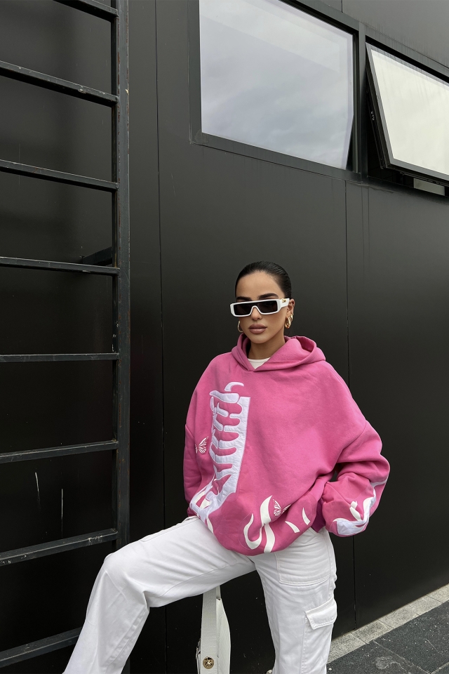 Pembe Önü Baskılı Kapşonlu Sweat ATE2506