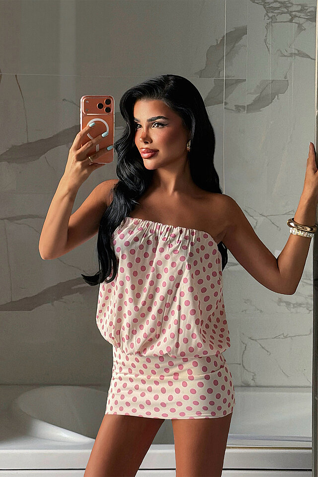 Pembe Puantiyeli Crop Top 