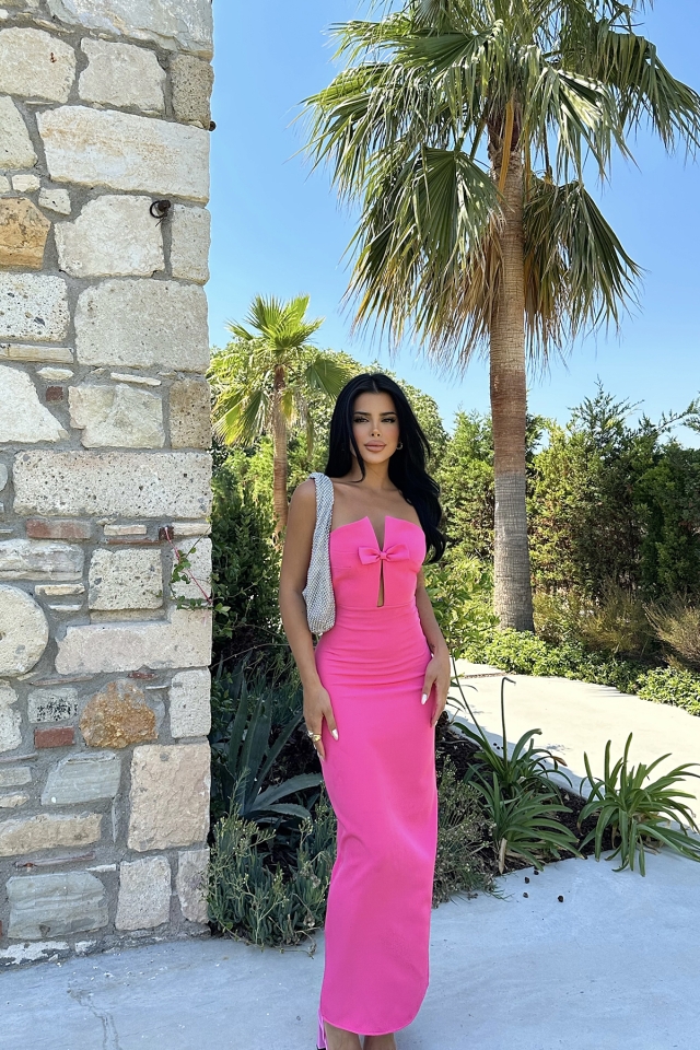 Lıana Pembe Tasarım Elbise ATE7928 - EYYO