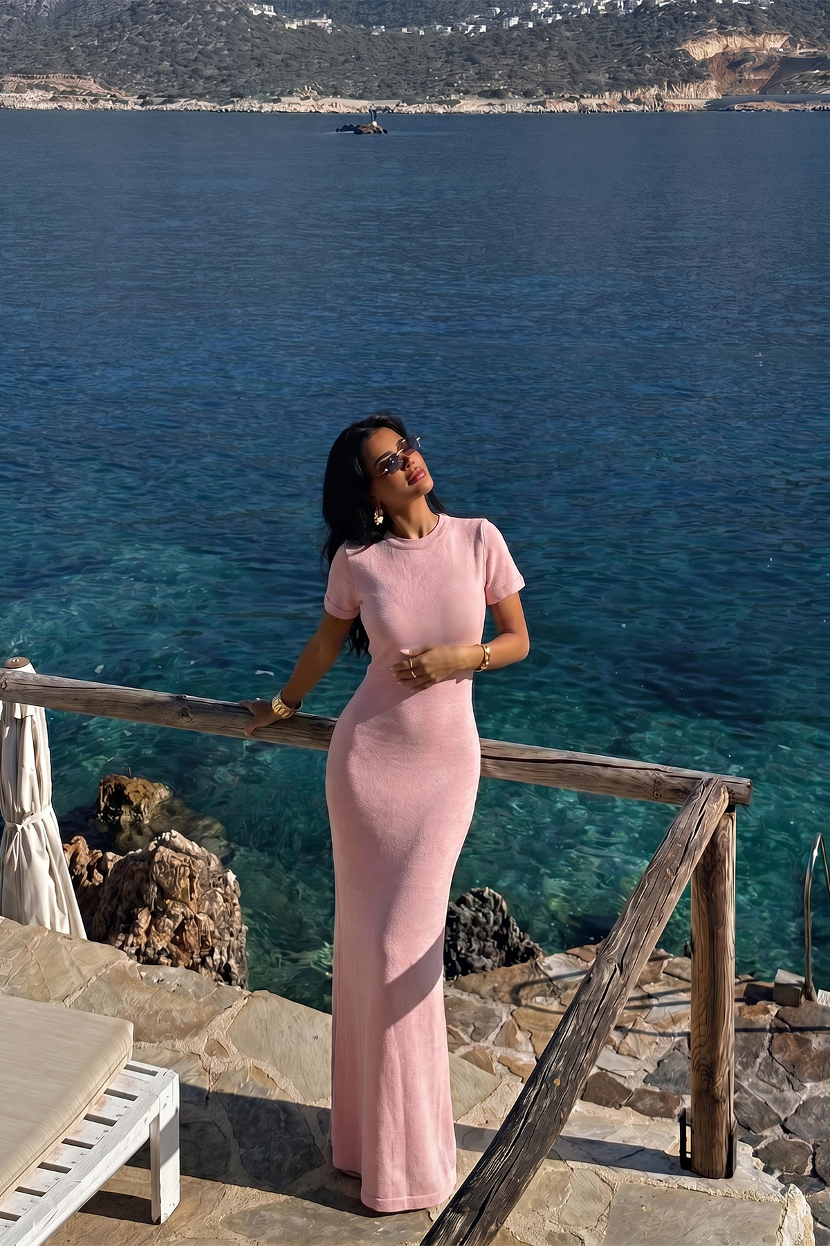 Pembe Triko Uzun Elbise ATE-5565