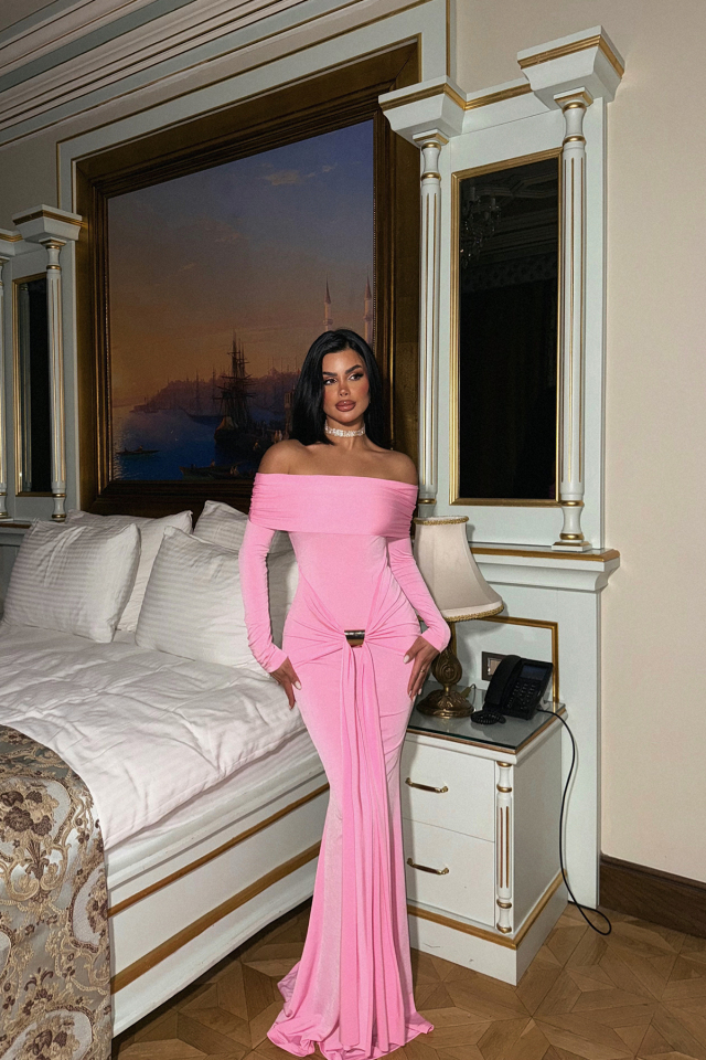 Pembe Fallon Uzun Elbise ATE-2185