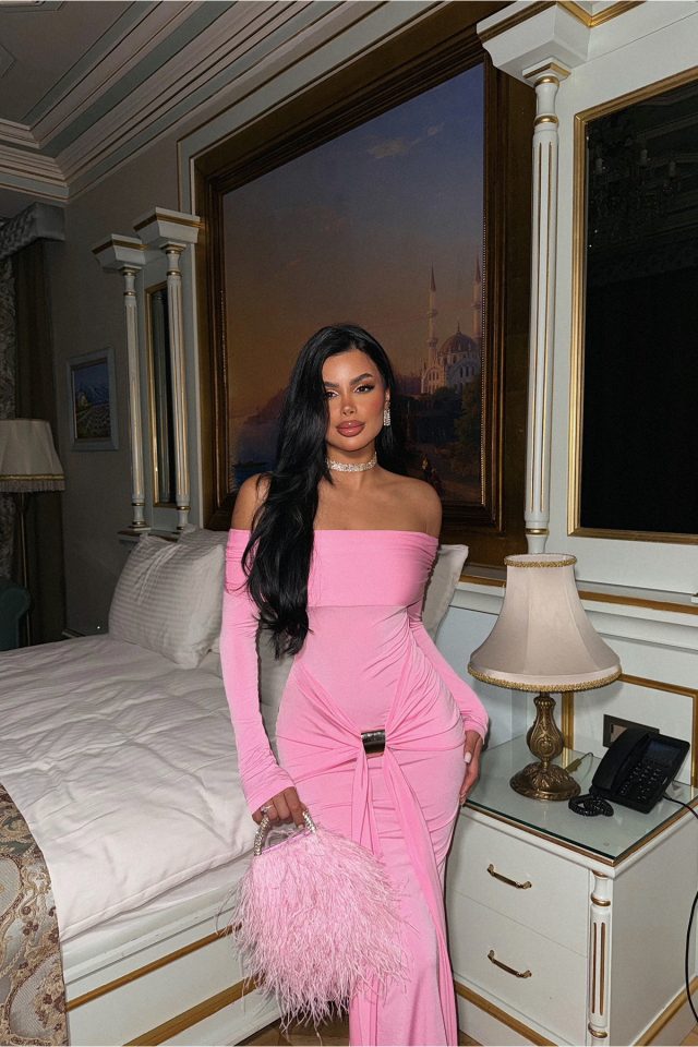 Pembe Fallon Uzun Elbise ATE-2185