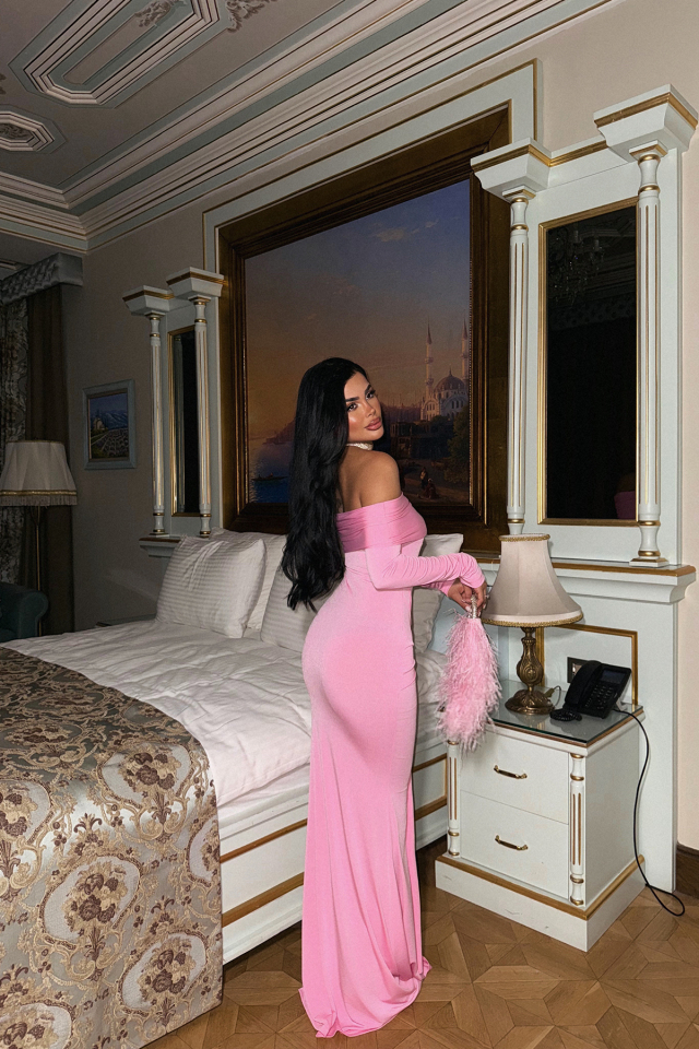 Pembe Fallon Uzun Elbise ATE-2185