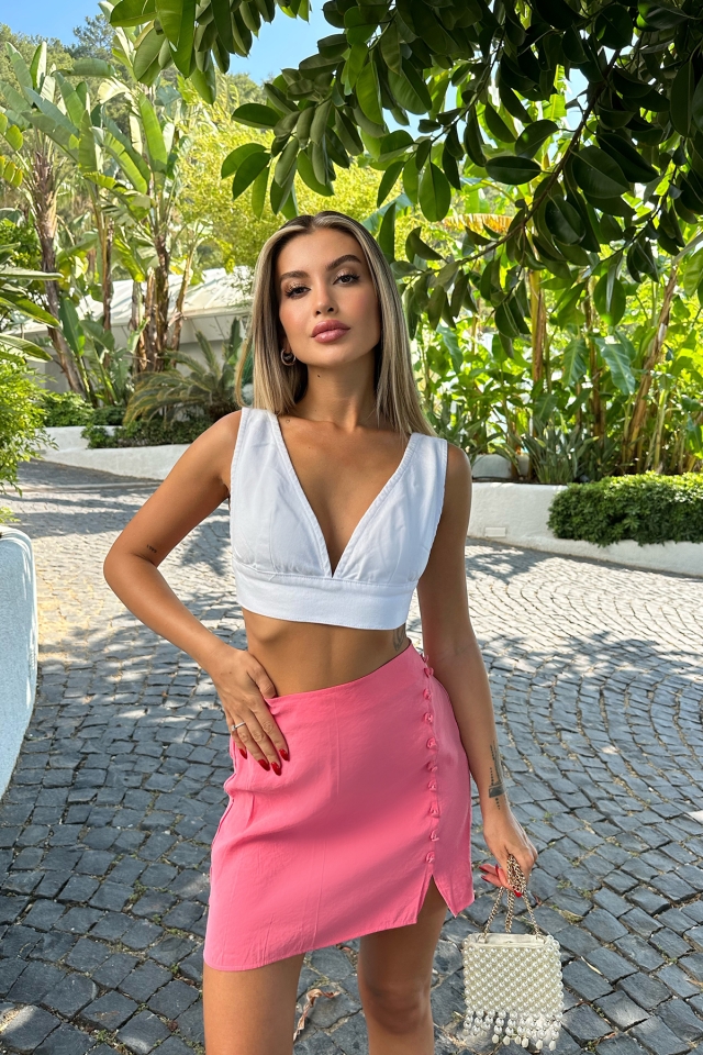 Pembe Yırtmaç Detay Etek ATE7751