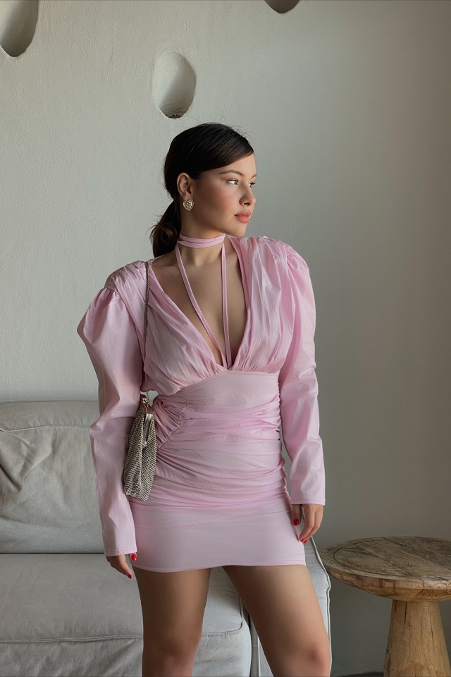 Pink Front Gathered Dress ATE1246