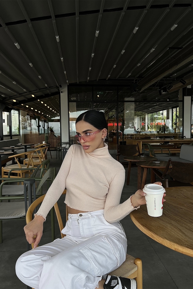 Pudra Boğazlı Triko Kazak ATE3494