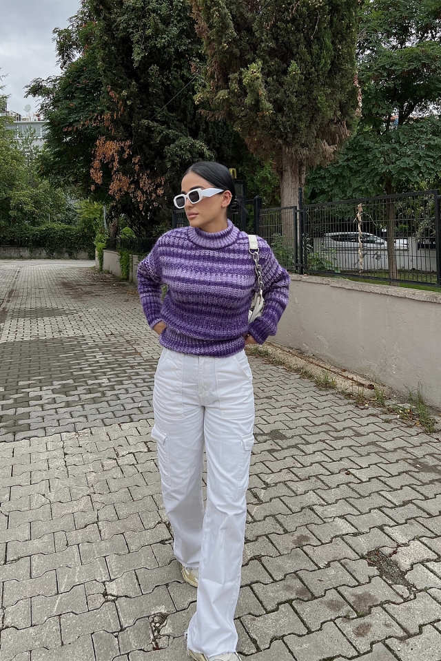 Purple Neck Detail Sweater ATE1974