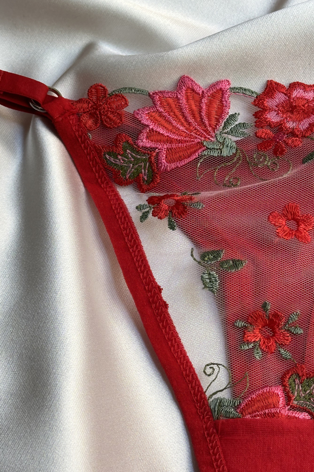 Red Flower Detail Tulle Lingerie ATE-1682