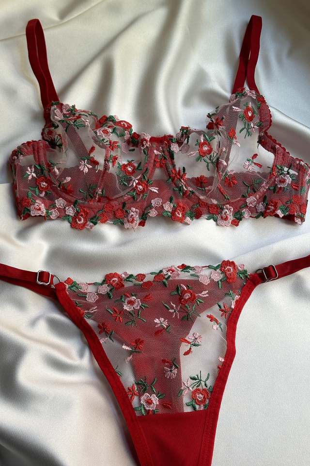 Red Flower Detail Underwear ATE-1681