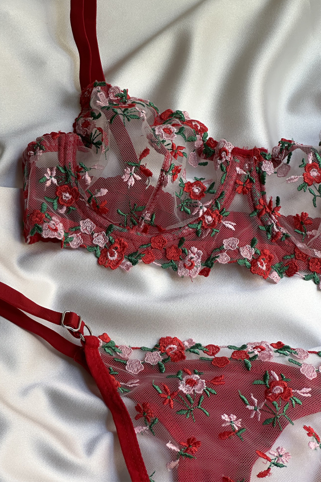 Red Flower Detail Underwear ATE-1681