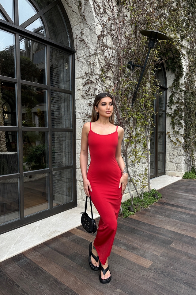 Red Strapped Long Dress ATE6128