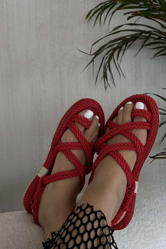 Red Wicker Sandals ATEL36