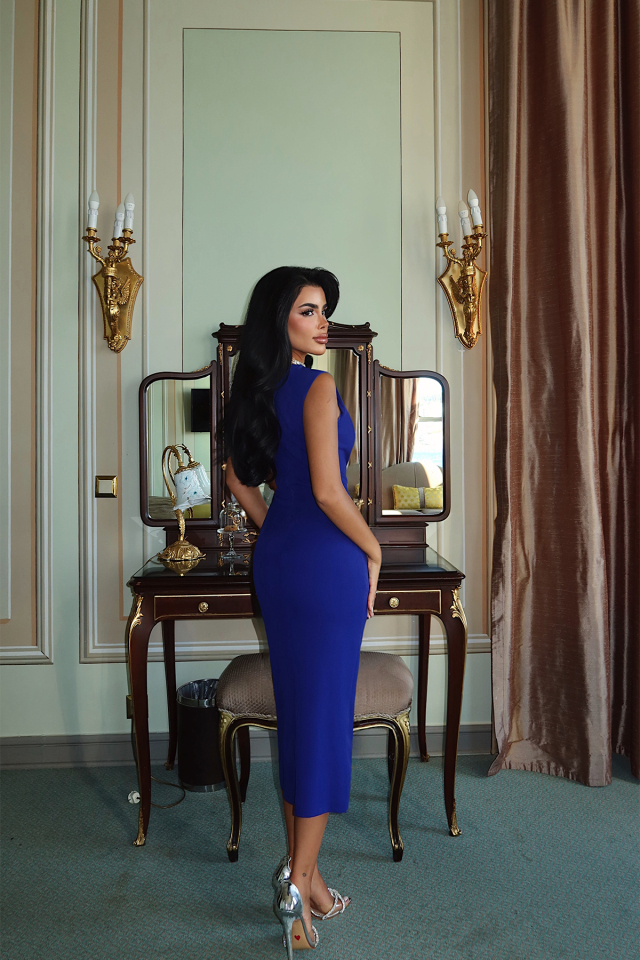 Saks Ribbed Taşlı Elbise ATE-3761