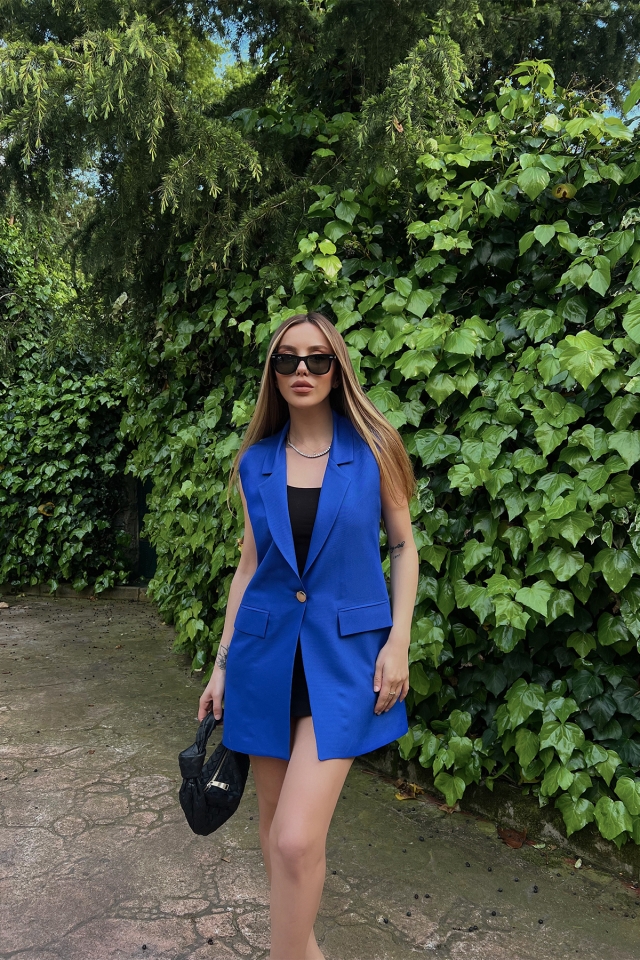 Saks Cep Detay Önü Düğmeli Yelek ATE6633