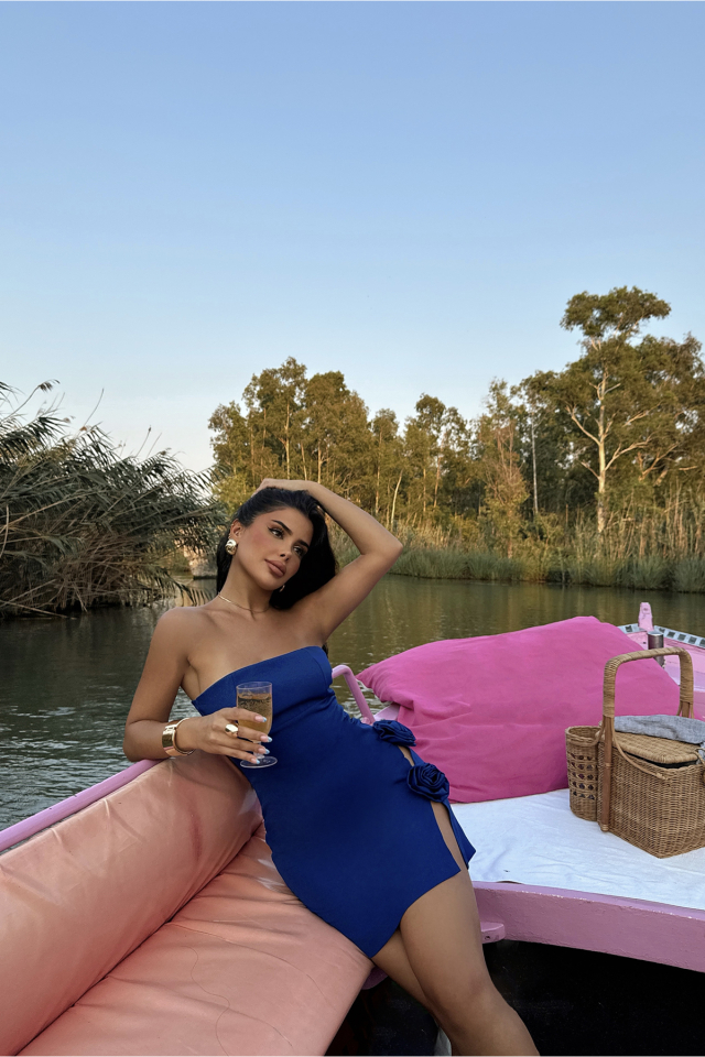 Saks Gül Detay Mini Elbise ATE-1356 - EYYO