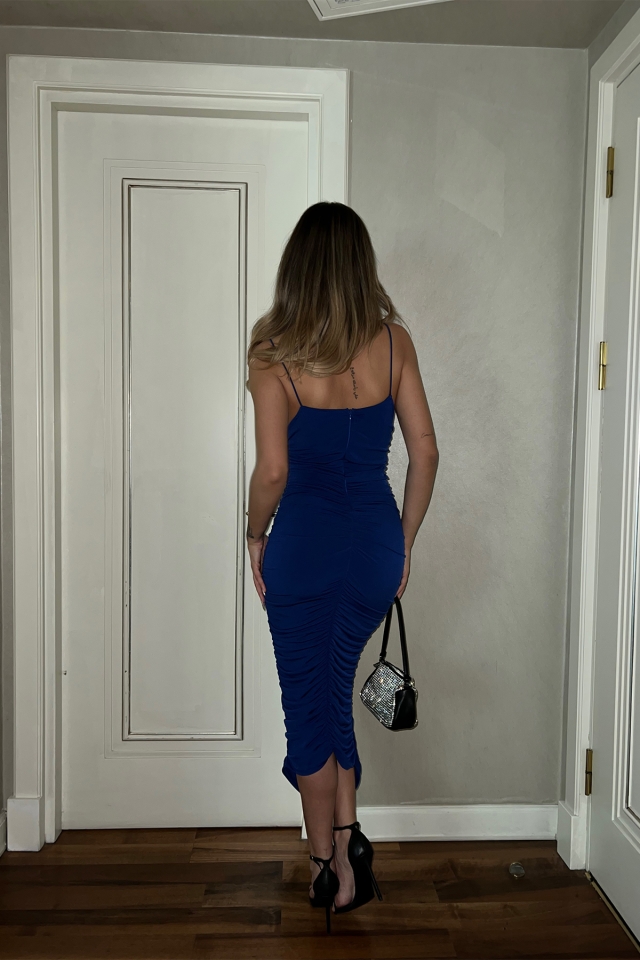 Saks ip Askılı Uzun Elbise ATE4043