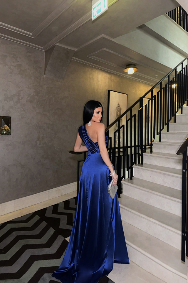 Saks Omuz Detay Abiye Elbise ATEL2411