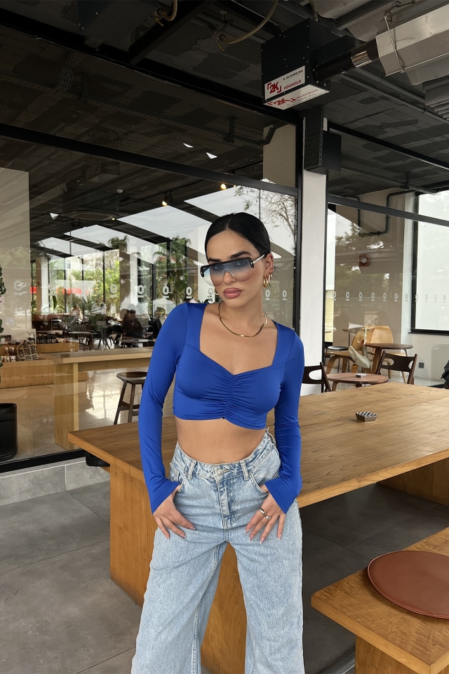 Saks Önü Büzgülü Crop Top ATE2600