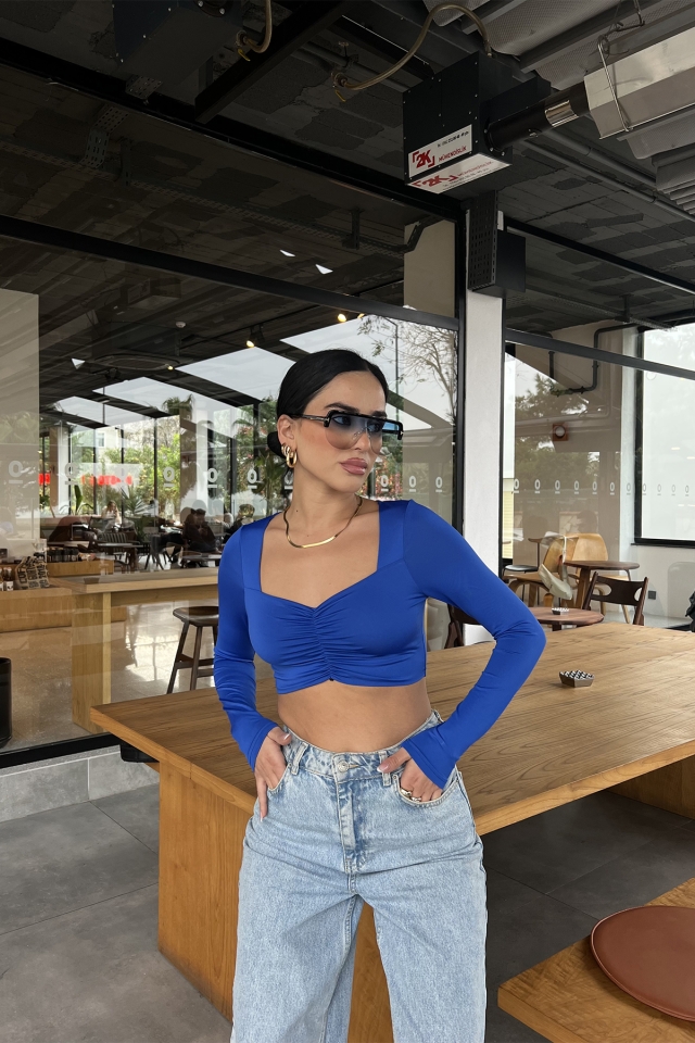 Saks Önü Büzgülü Crop Top ATE2600