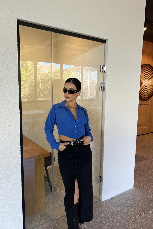 Saks Önü Düğmeli Crop Gömlek ATE3831 - EYYO