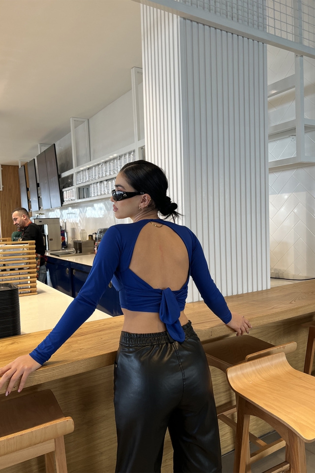 Saks Sırtı Bağlamalı Crop Top ATE3390