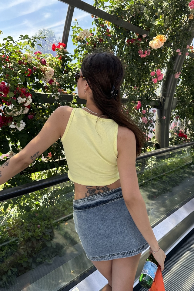 Sarı Amour Parıs Yazılı Crop Top ATE7317