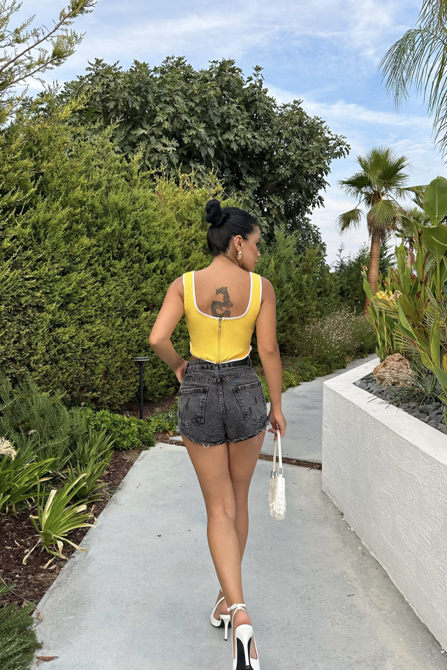 Sarı Askılı Crop Top ATE8606