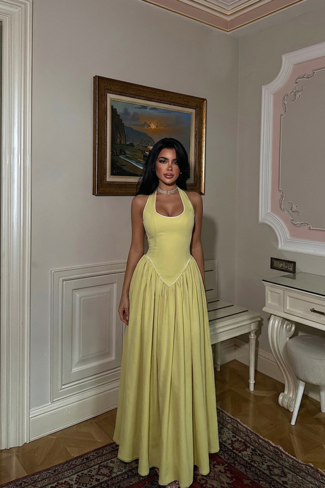 Sarı Neyela Elbise ATE-3459 - EYYO