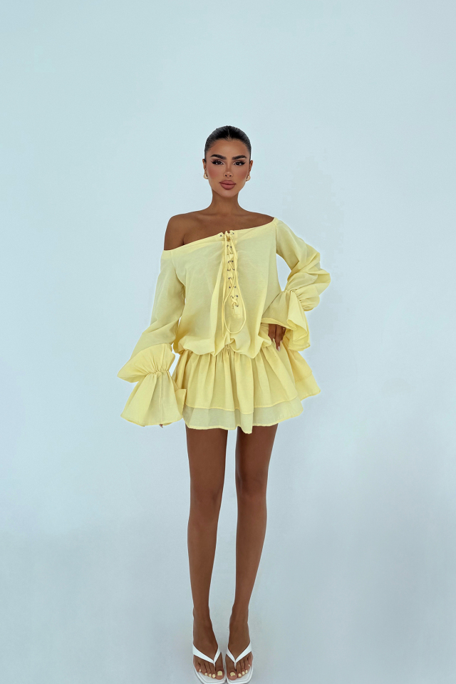 Sarı Darcie Mini Elbise ATE-3084