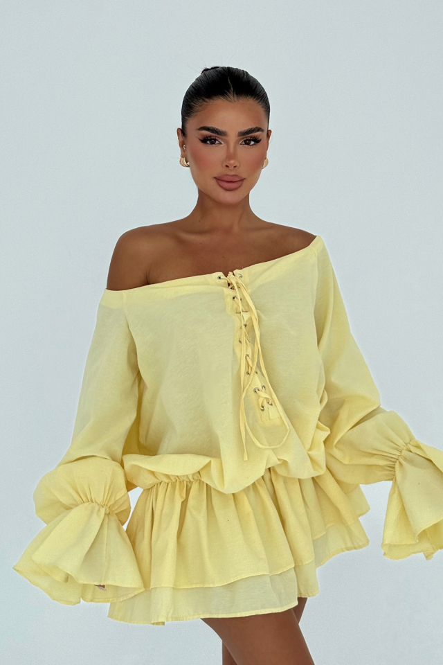 Sarı Darcie Mini Elbise ATE-3084