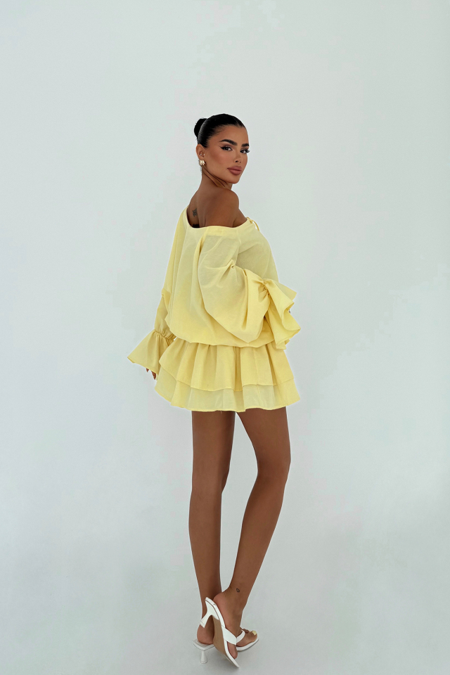 Sarı Darcie Mini Elbise ATE-3084
