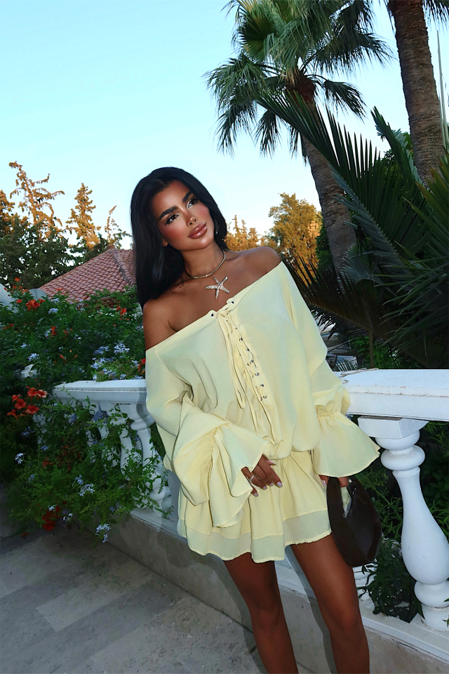 Sarı Darcie Mini Elbise ATE-3084 - EYYO