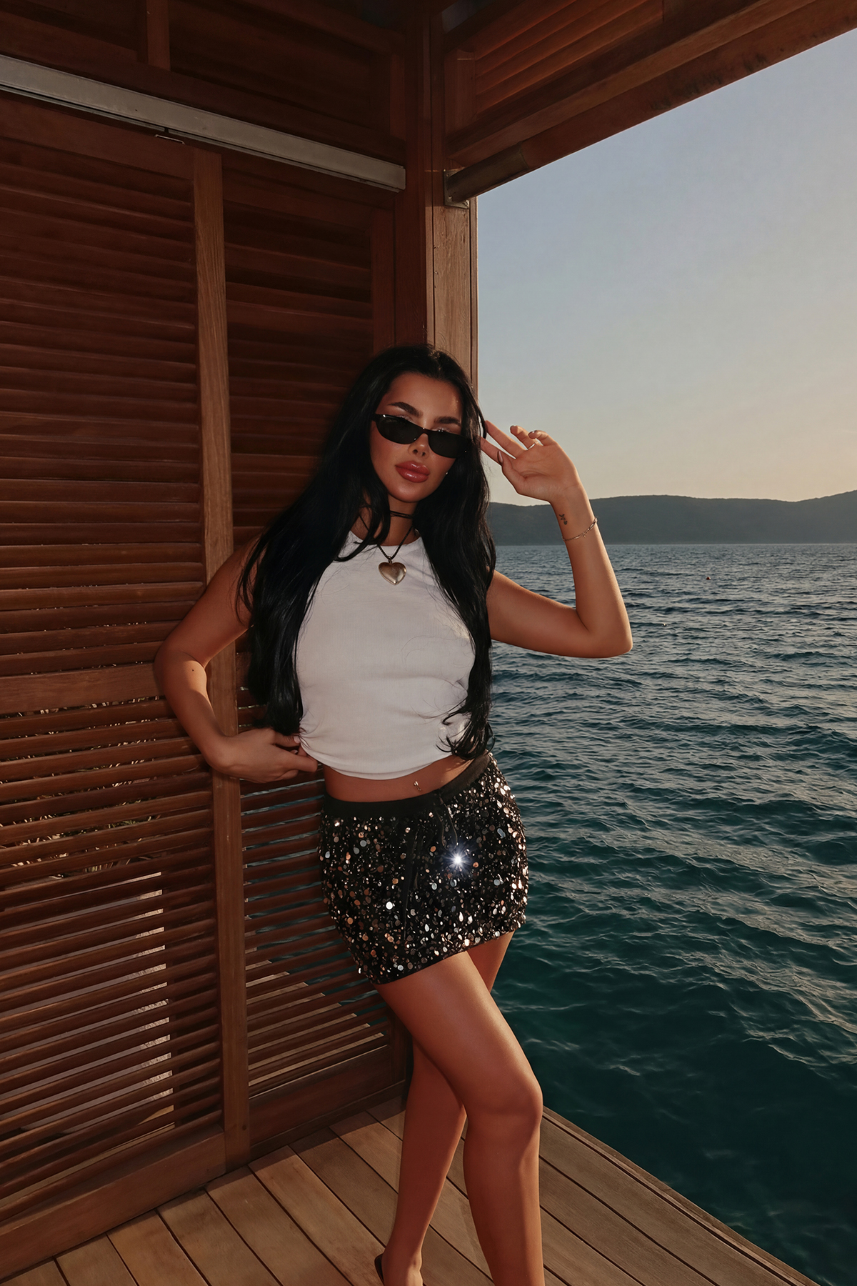 Sarı Chani Mini Payetli Etek  ATE-2534