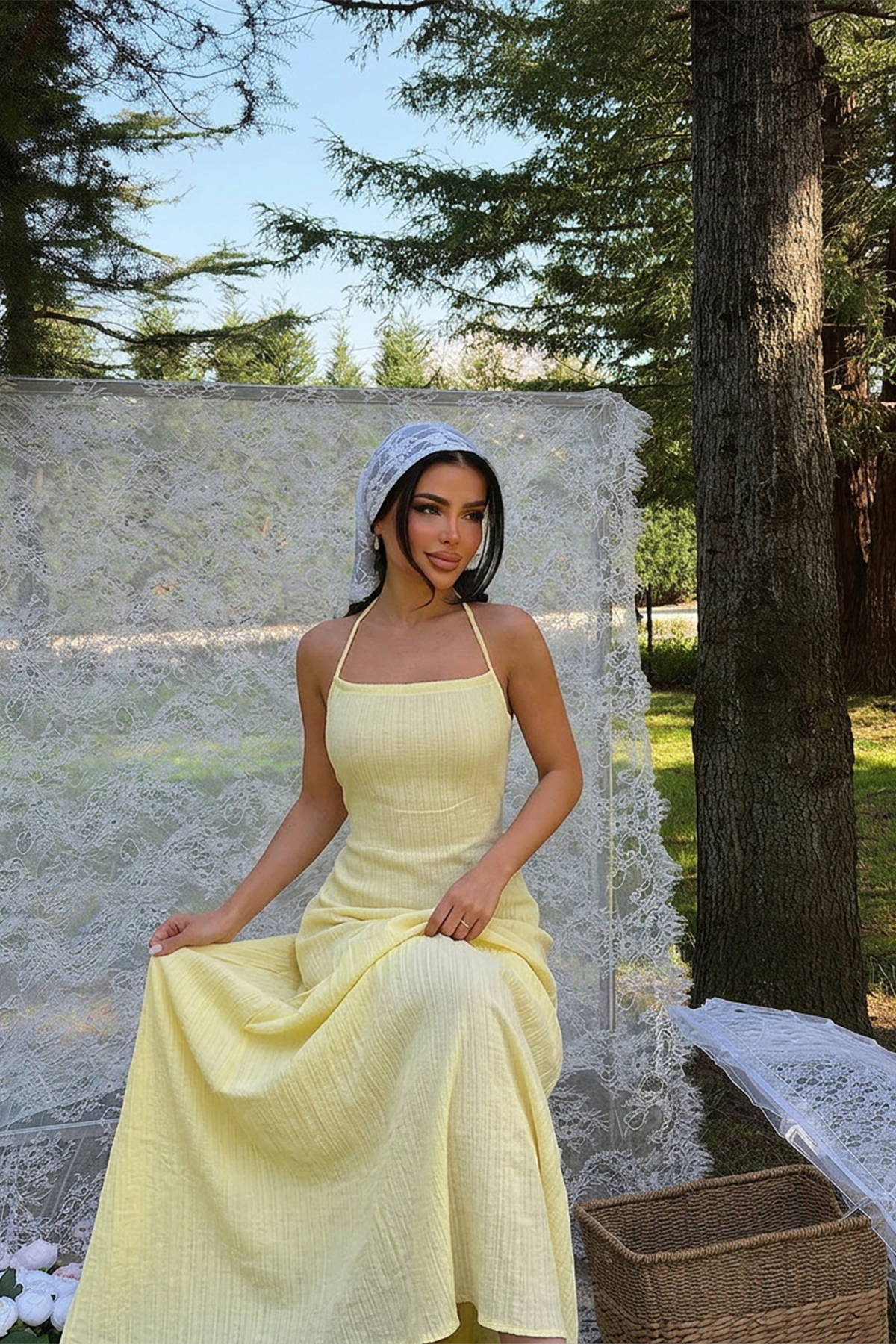 Sarı Halter Yaka Elbise ATE-5223