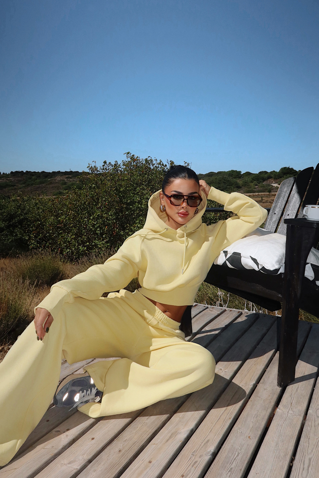 Sarı Scarf Kapşonlu Eşofman Takım ATE-3696 - EYYO