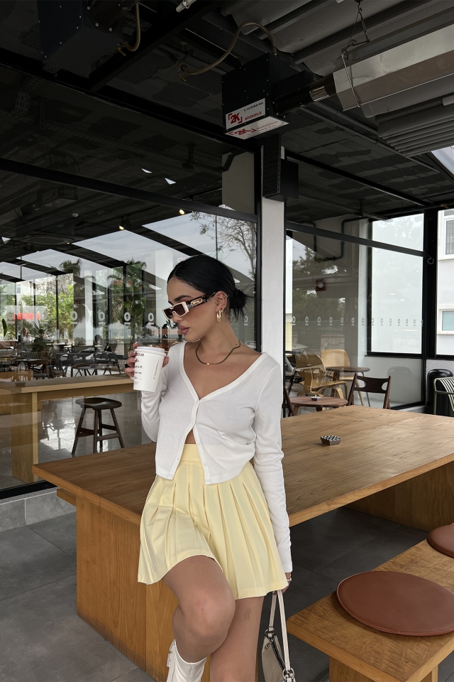 Sarı Pileli Mini Etek ATE2610