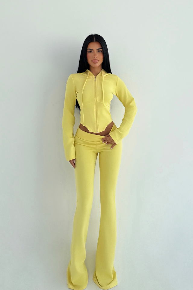 Sarı Pointelle Tracksuit Takım