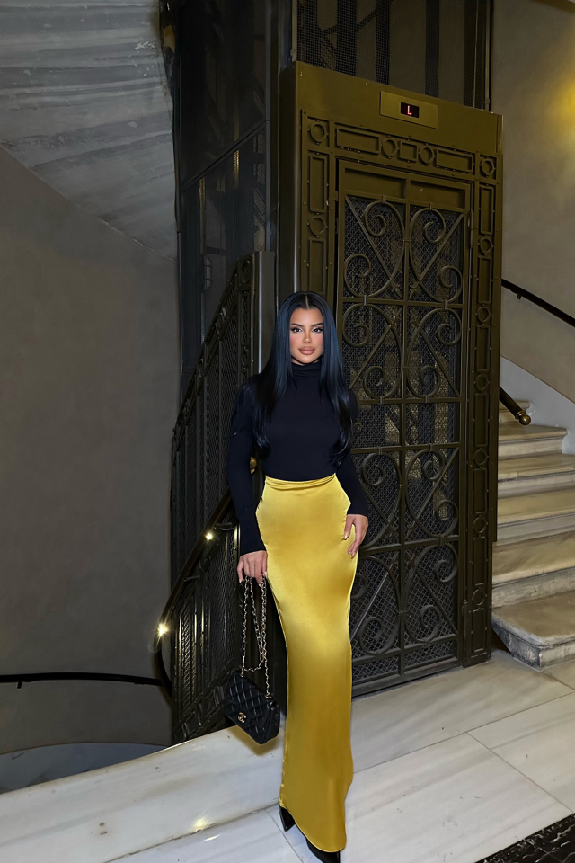 Sarı Saten Uzun Etek ATE-0226