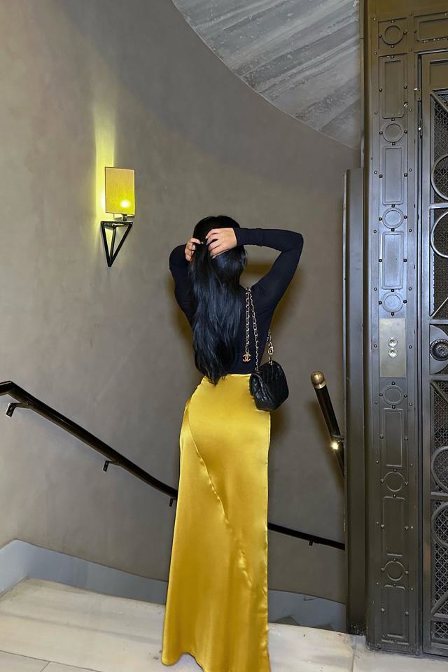 Sarı Saten Uzun Etek ATE-0226
