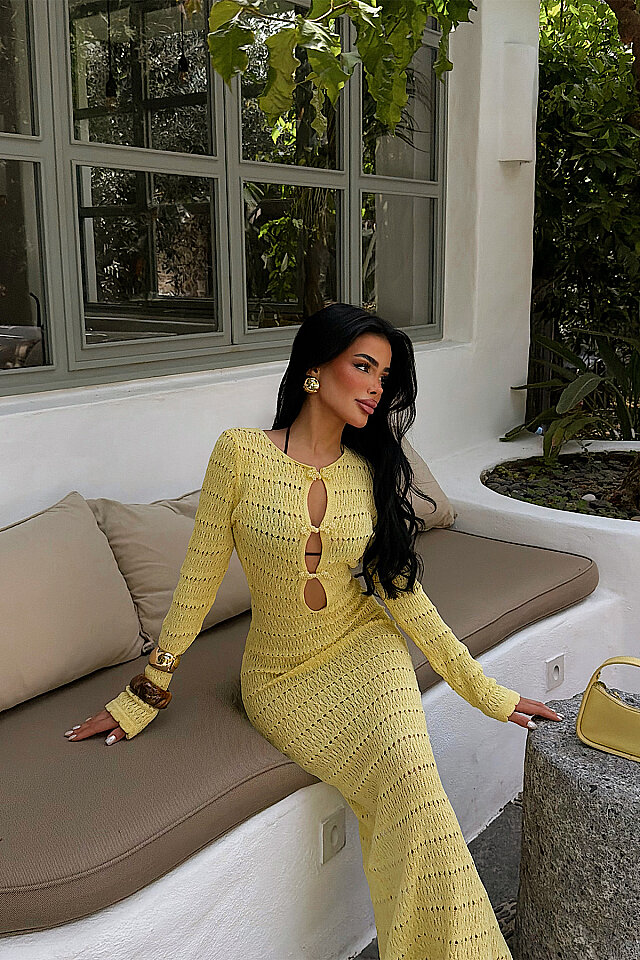 Sarı Triko Elbise ATE-4952