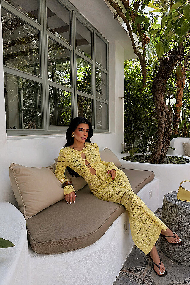 Sarı Triko Elbise ATE-4952
