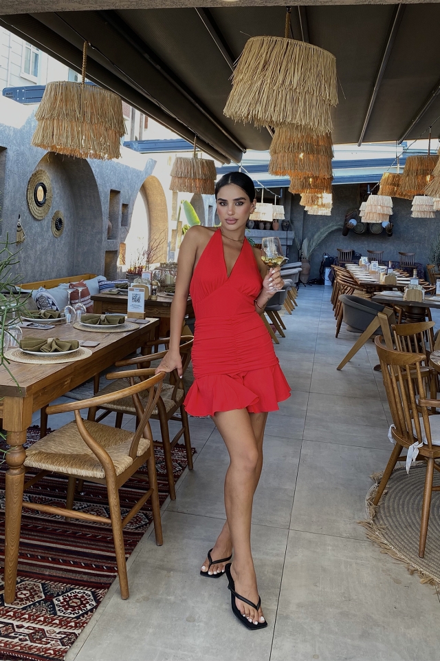 Sırt Detay Bağlamalı Mini Elbise ATE1816