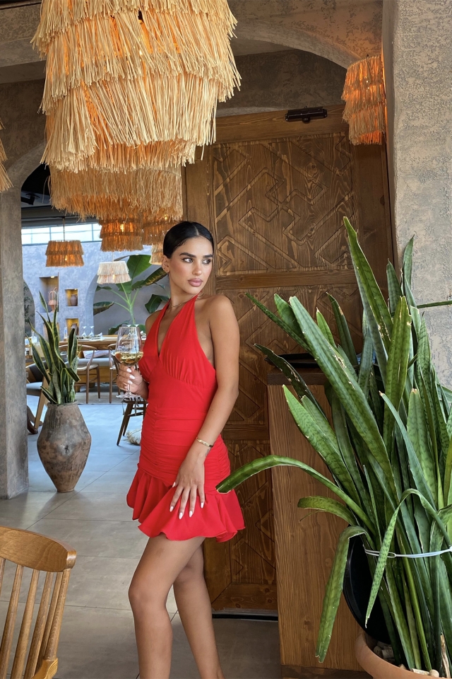 Sırt Detay Bağlamalı Mini Elbise ATE1816