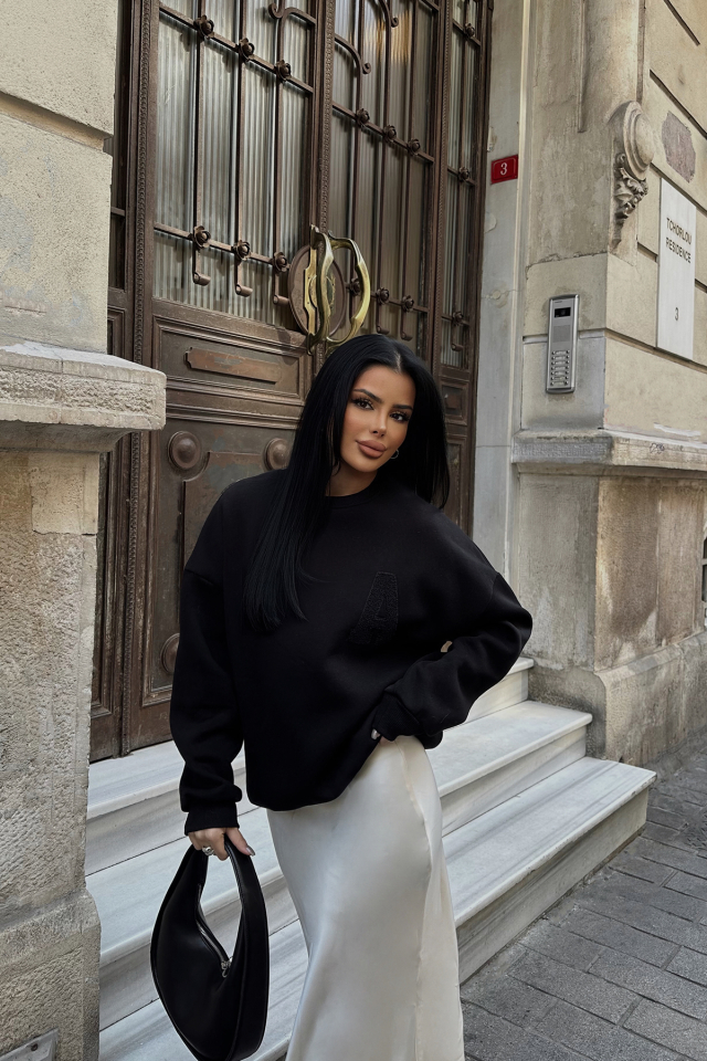 Siyah A Nakışlı Sweat ATE-0705